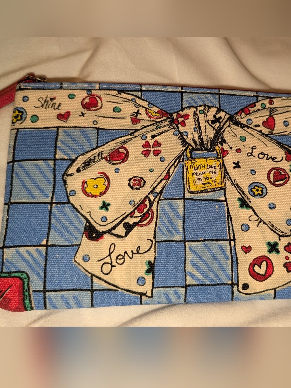 BRIGHTON Bow WITH LOVE FROM ME TO YOU Canvas Zipper Cosmetic Makeup Pouch NWOT
